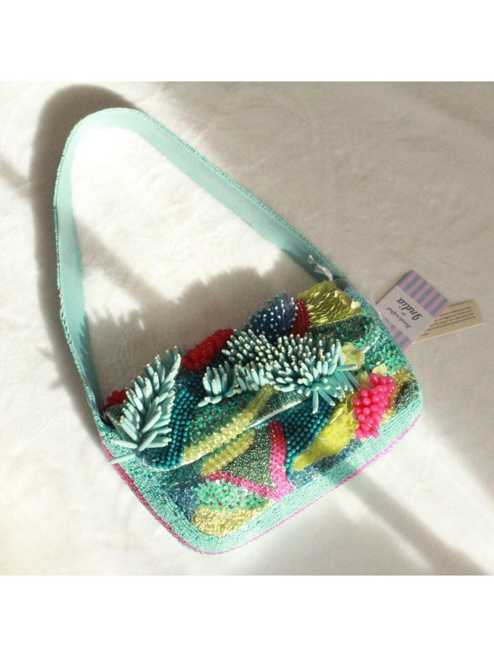 turquoise beaded underwater coral reef y2k shoulder bag